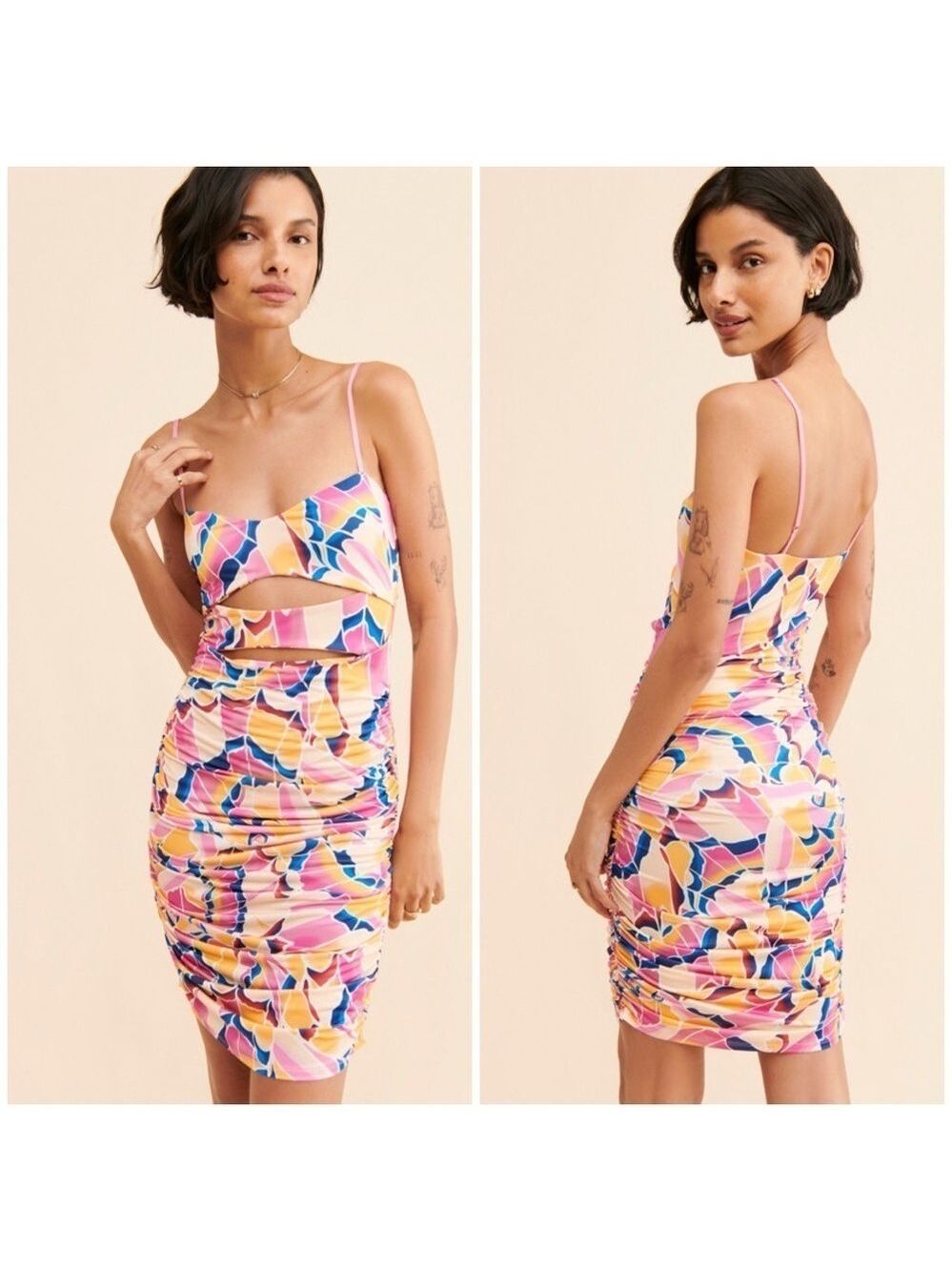 AFRM Corsica Ruched Cut Out Mini Dress in Summer Butterfly